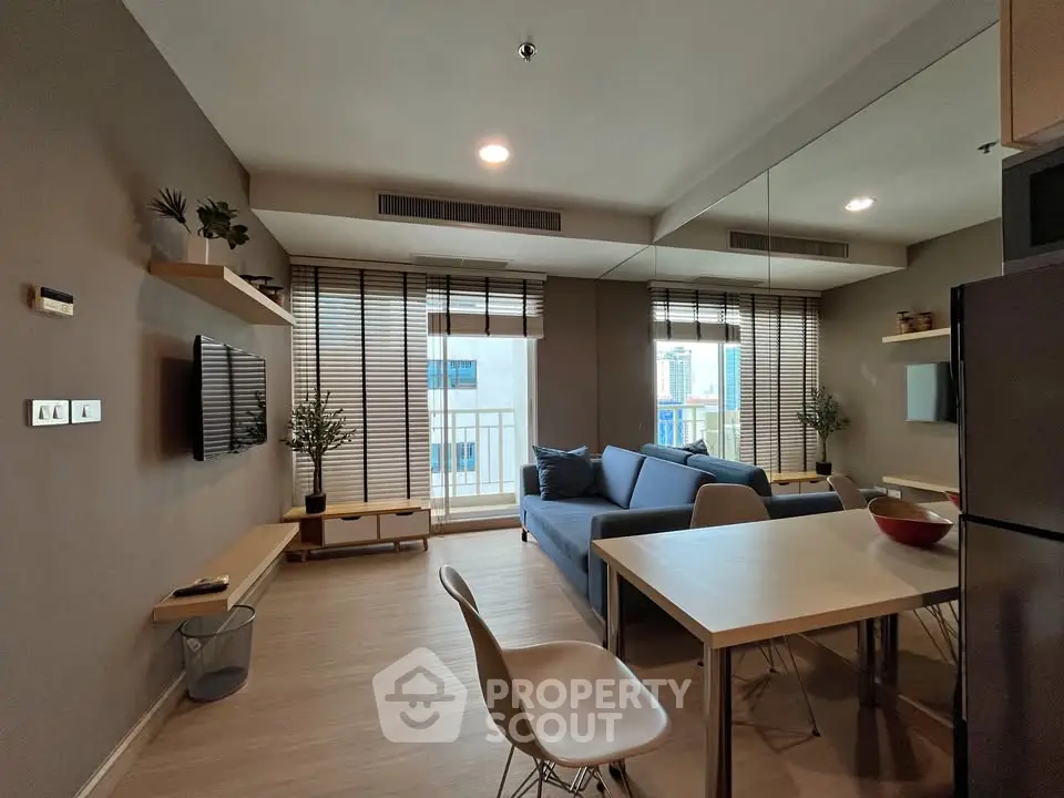 Modern living room with stylish decor and natural light
