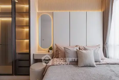 Luxurious bedroom with elegant lighting and modern decor