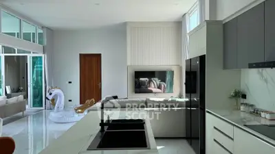 Luxurious modern living room with open kitchen and stylish decor