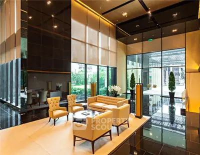 Luxurious modern living room with high ceilings and elegant furnishings