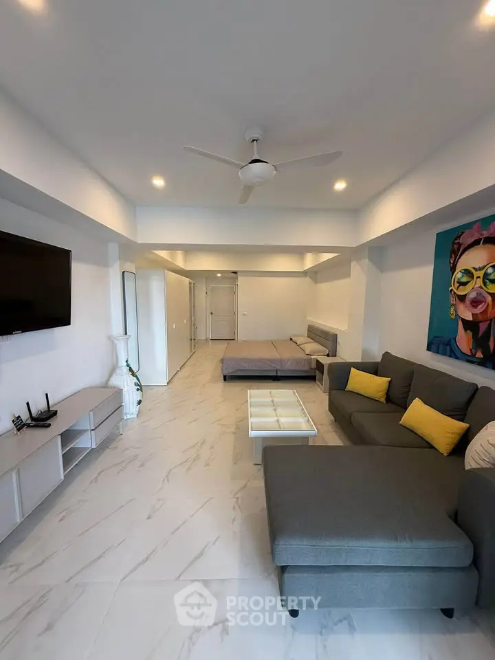 Spacious modern living room with stylish decor and open layout