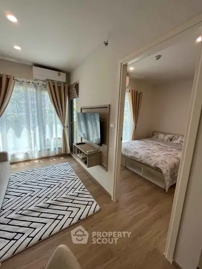 Modern apartment interior with cozy living room and stylish bedroom