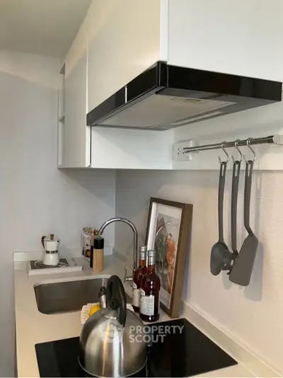 Modern kitchen with sleek cabinetry and induction cooktop, perfect for urban living.