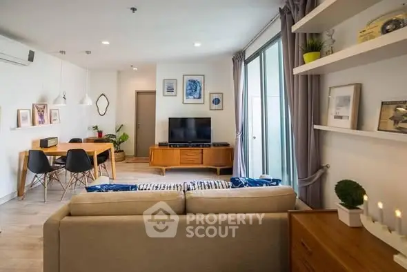 Modern living room with stylish decor and natural light