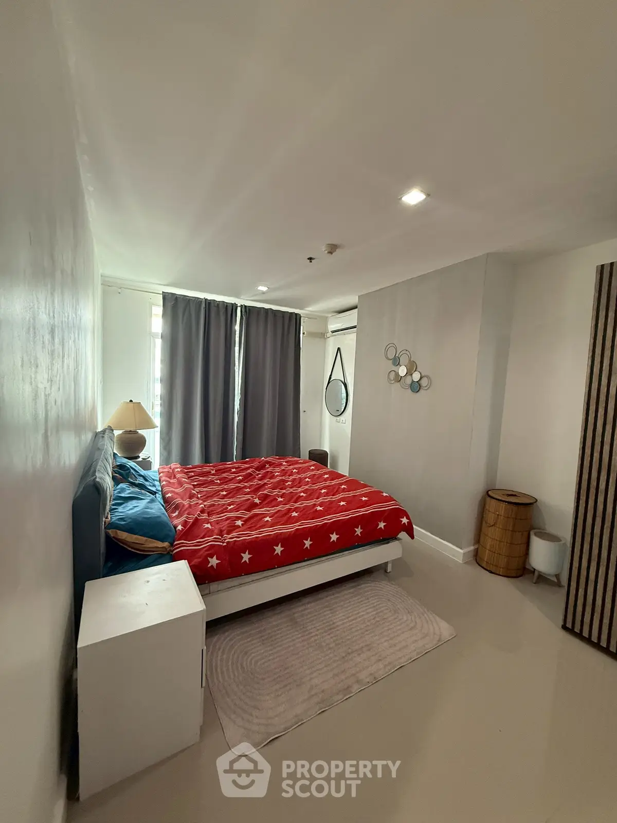 Cozy bedroom with modern decor and natural light