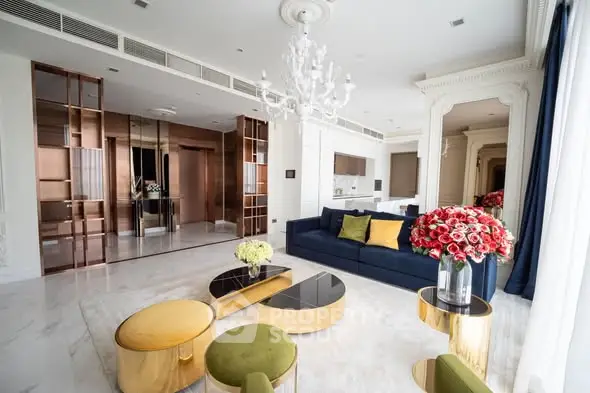 Luxurious modern living room with elegant decor and stylish furniture