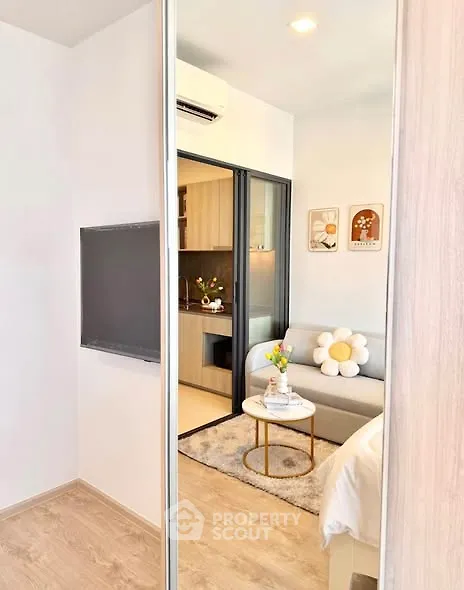 Modern cozy living room with stylish decor and open layout