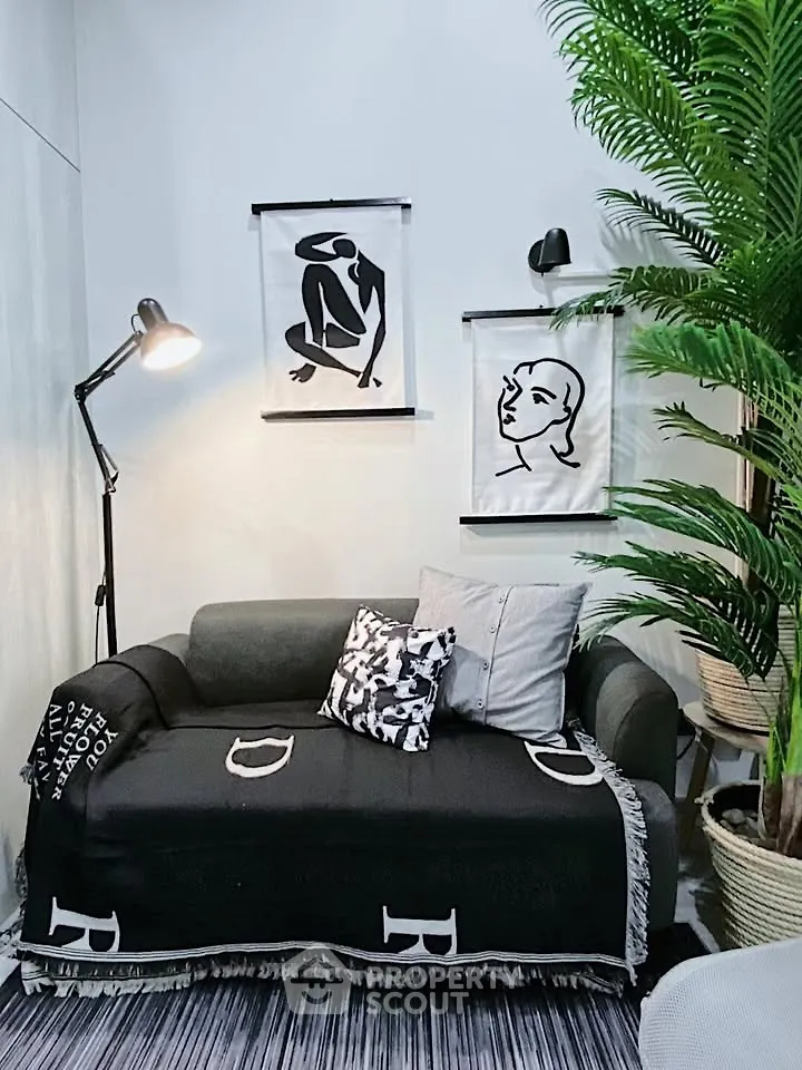Stylish living room with modern decor and cozy seating area
