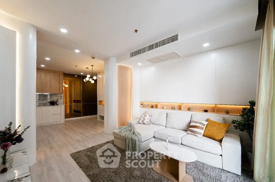Modern living room with cozy sectional sofa and stylish decor