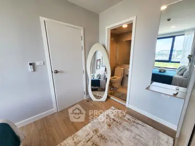 Modern bedroom with ensuite bathroom and stylish decor