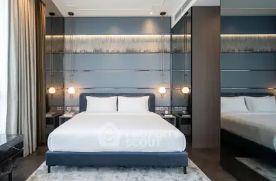Luxurious modern bedroom with elegant lighting and stylish decor