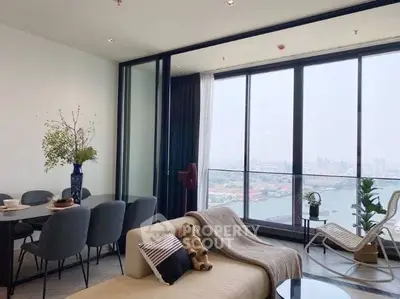 Luxurious living room with stunning city view and elegant decor