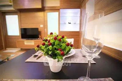 Modern living room with stylish decor and elegant dining setup