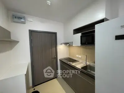 Modern compact kitchen with sleek cabinetry and built-in appliances