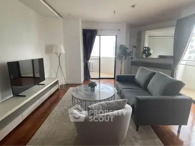 Spacious modern living room with stylish furniture and natural light