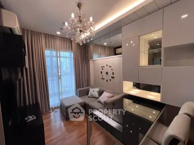 Elegant living room with chandelier and modern decor