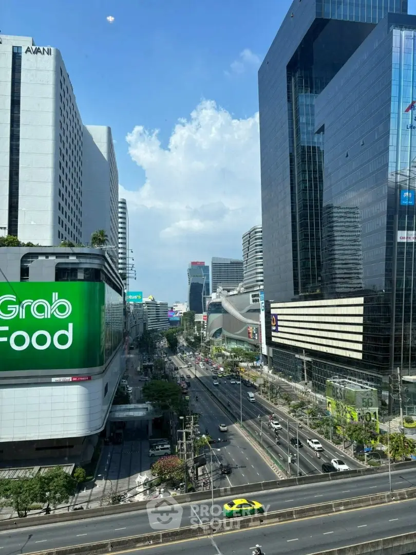Stunning urban cityscape view with modern skyscrapers and bustling streets.