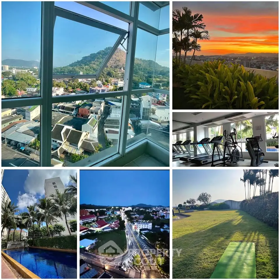 Stunning real estate collage featuring breathtaking views, modern gym, pool, and lush garden.