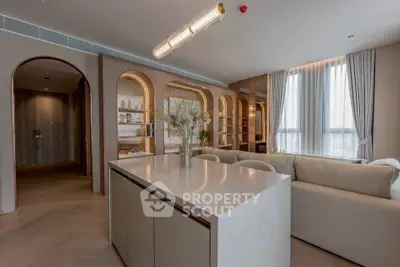 Luxurious modern living room with elegant lighting and stylish decor