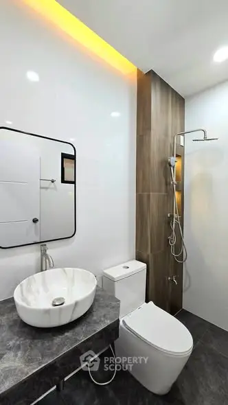 Modern bathroom with sleek fixtures and stylish design