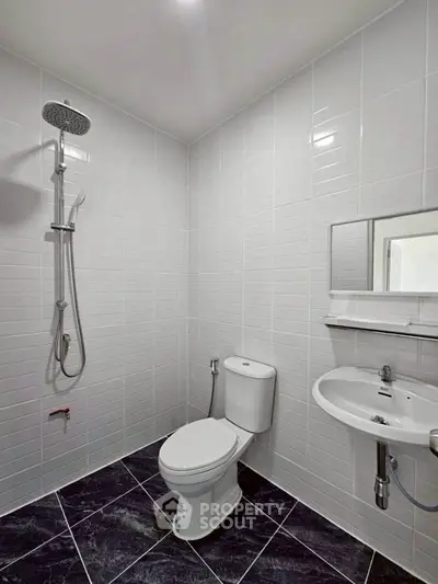 Modern bathroom with sleek shower and minimalist design