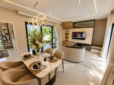 Luxurious modern living room with elegant dining area and stylish decor