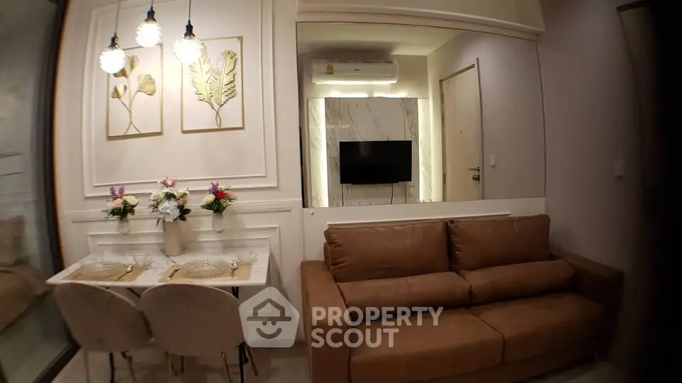 Stylish living room with modern decor and cozy seating area