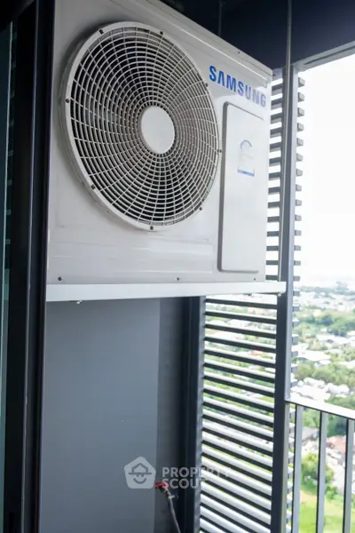 Modern balcony with air conditioning unit and scenic view
