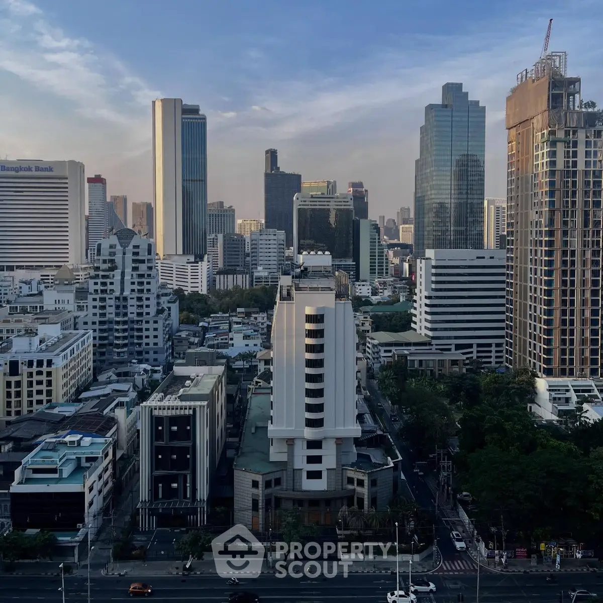 Stunning cityscape view of Bangkok's skyline with modern skyscrapers and urban landscape.