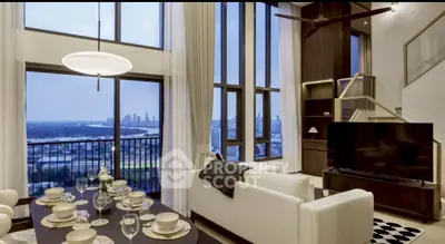 Luxurious high-rise living room with stunning city view and elegant decor
