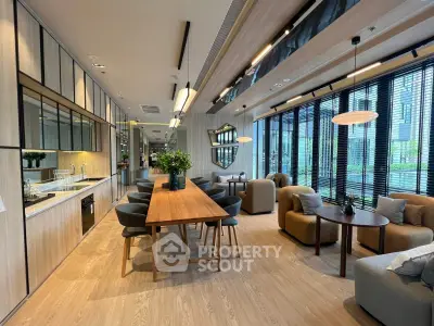 Luxurious modern living room with open kitchen and elegant decor