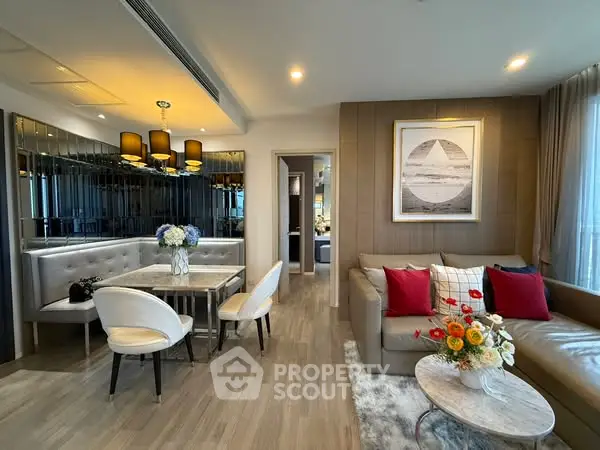 Luxurious modern living room with stylish decor and elegant dining area