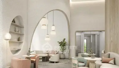 Luxurious modern living room with elegant furniture and stylish lighting in a contemporary apartment.