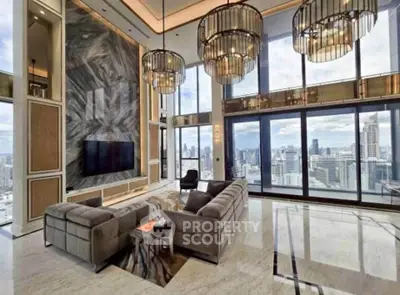 Luxurious high-rise living room with stunning city views and elegant decor
