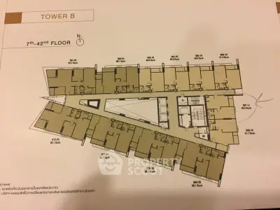 Floor plan of Tower B showcasing unit layouts from 7th to 42nd floor.