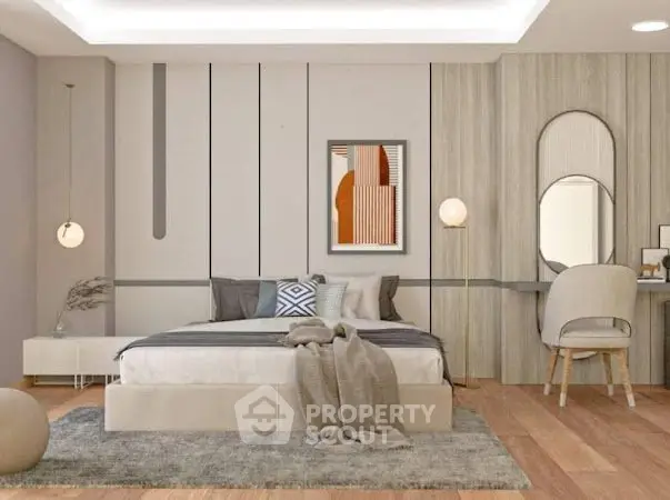 Modern bedroom with stylish decor and cozy ambiance