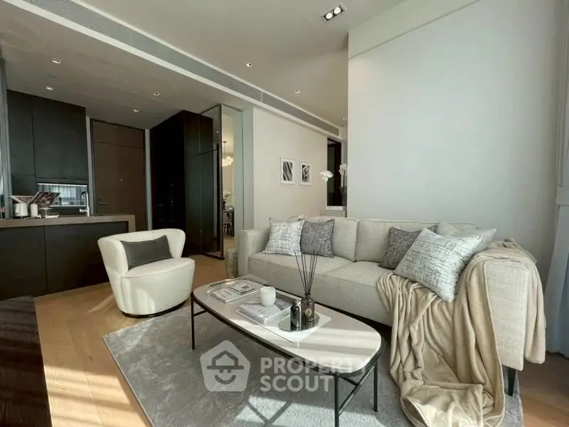 Modern living room with cozy sofa and elegant decor