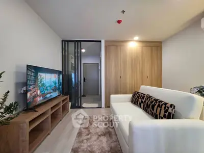 Modern living room with sleek design and cozy ambiance