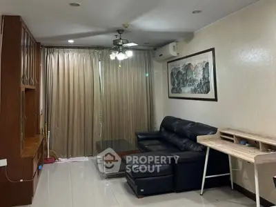 Cozy living room with leather sofa and elegant decor