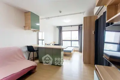 Modern studio apartment with open layout and city view
