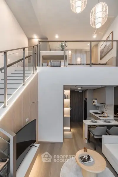 Modern duplex living room with stylish decor and open layout