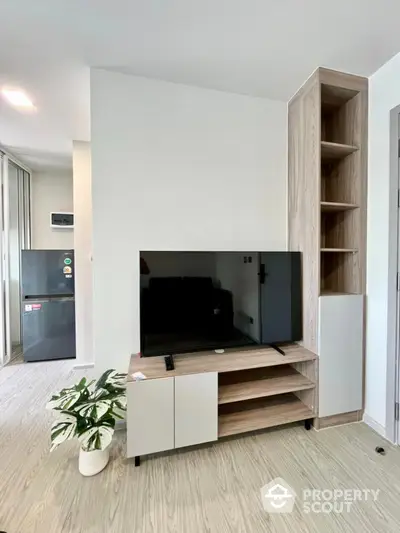 Modern living room with sleek TV stand and stylish decor