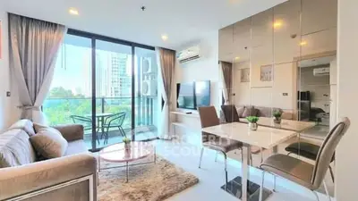 Modern living room with balcony view in luxury apartment