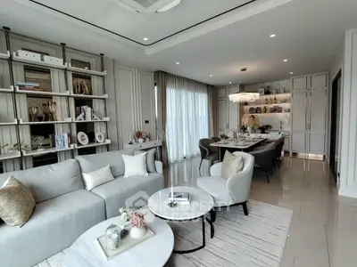 Luxurious modern living room with elegant dining area and stylish decor