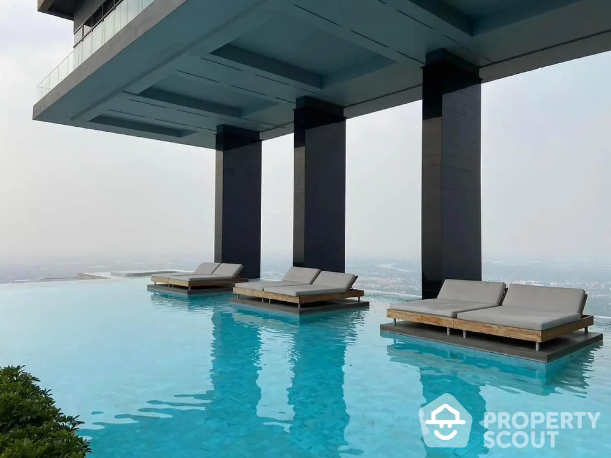 Luxurious rooftop infinity pool with stunning city view and modern architecture.