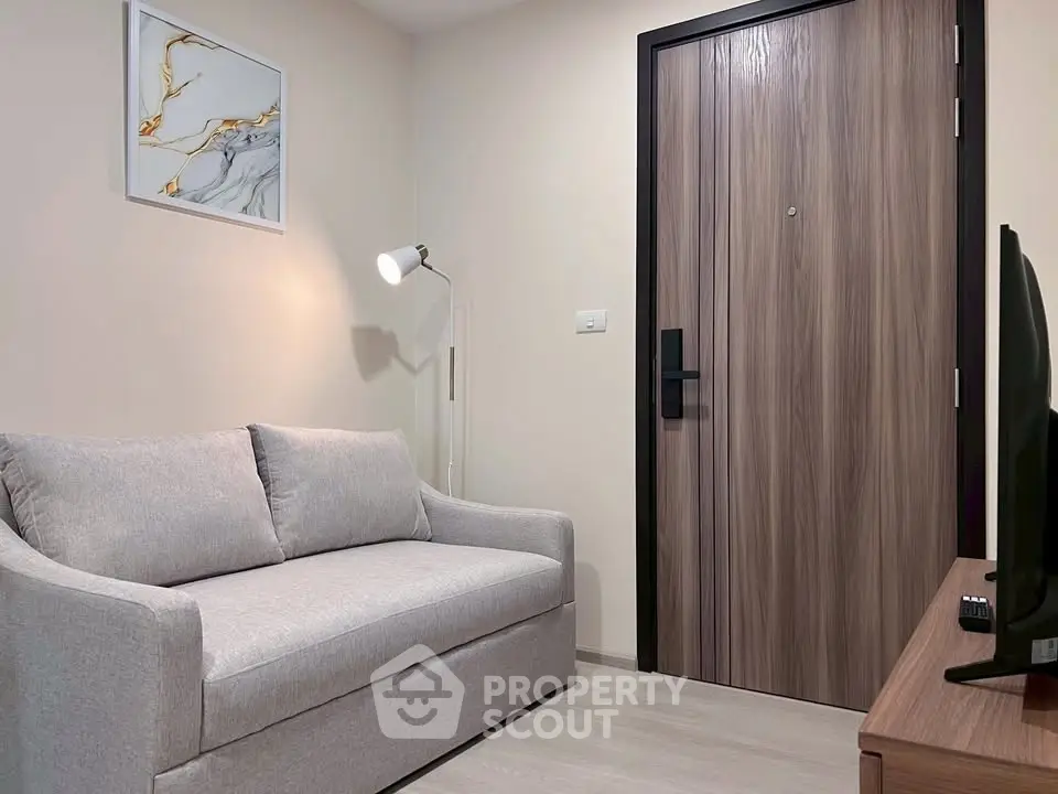 Cozy living room with modern sofa and stylish decor