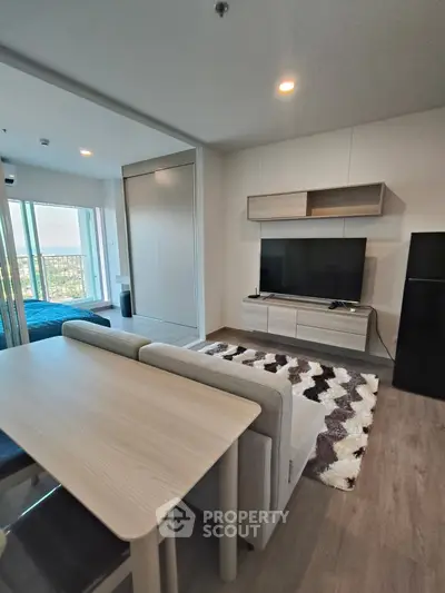 Modern living room with open layout and stylish furniture