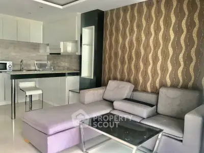 Modern living room with stylish kitchen and elegant decor