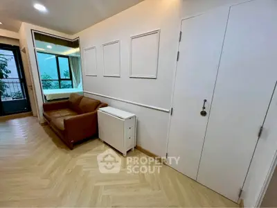 Modern living room with stylish decor and cozy seating area