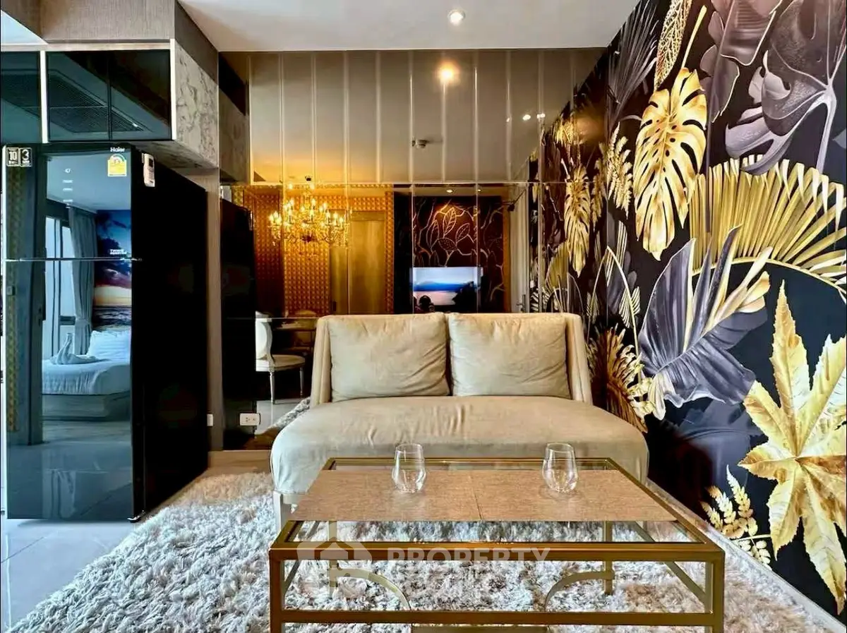 Luxurious living room with elegant decor and plush furnishings in modern apartment.